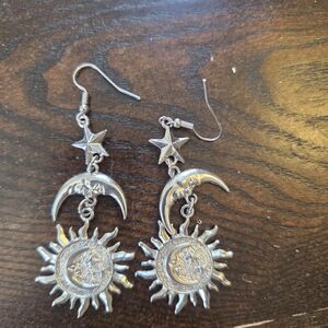 Spirit Silver Celestial Sun, Moon & Star Dangle Earrings